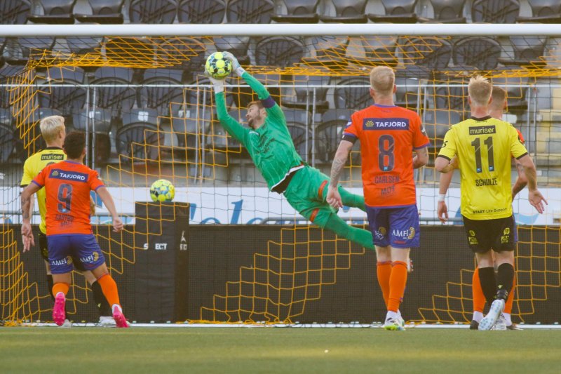 Kristiansand 20200830. Starts keeper Jonas Deumeland under eliteseriekampen mellom Start og Aalesund på Sør Arena.Foto: Tor Erik Schrøder / NTB scanpix